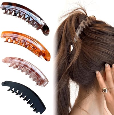 Set van 4 Grote Hoge Paardenstaart Banana Haarclips voor Dames - Antislip Vintage Clip voor Dik Haar, Duurzaam en Ideaal voor Modebewuste Haarstyling