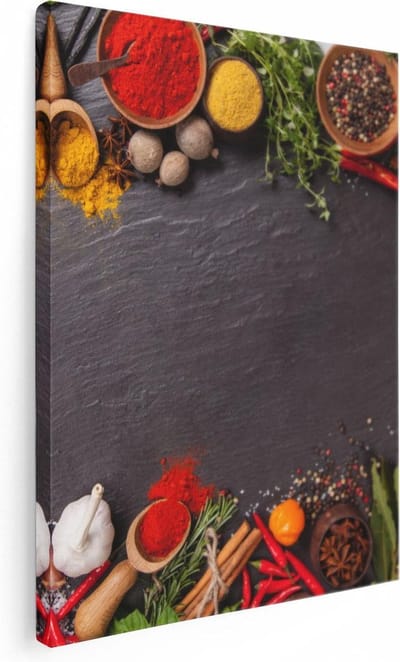 Artaza Canvas Schilderij Stilleven Keuken - 30x40 cm - Klein - Wanddecoratie Kruiden - Muurdecoratie Specerijen - Kamer Accessoires