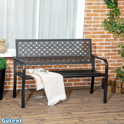 Gutent Metalen Tuinbank-Twee Zitplaatsen-Bloemd Patroon-127 x 63 x 83 cm-Zwart