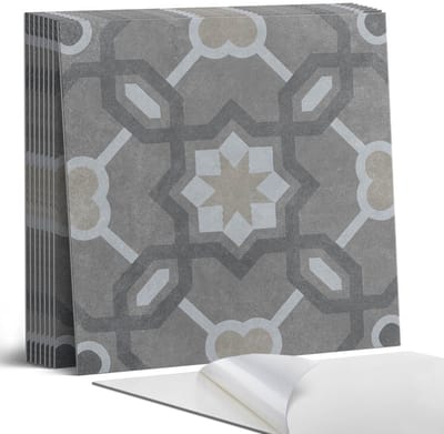 Coloray Plaktegels - Geometrisch tegelpatroon Portugese Tegels - 30 cm x 30 cm - Grijs Plaktegels - 9 stuks - Vierkant PVC Tegels - Plaktegels Keuken - Zelfklevende Vloertegels - Vinyltegels Vloer Zelfklevend - Zelfklevende Tegels