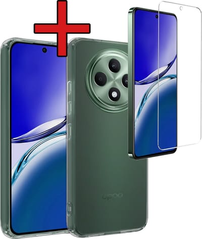 Hoesje - Met Screenprotector - Geschikt voor Oppo Reno 12 F - Sterk & Shockproof - Telefoon Hoes - Back Cover - Siliconen Case - Telefoonhoes - Transparant