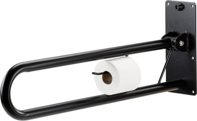 Toiletbeugel Mat Zwart opklapbaar 76 cm met toiletrolhouder, wandbeugel, toiletsteun