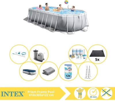 Intex Prism Frame Zwembad - Opzetzwembad - 610x305x122 cm - Inclusief Onderhoudspakket, Filter, Onderhoudsset en Solar Mat