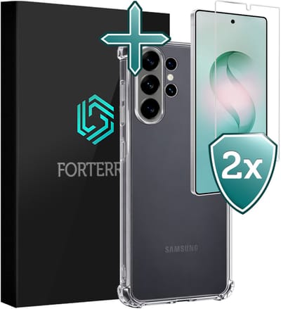 Hoesje Met Screenprotector - 2 stuks - Geschikt voor Samsung Galaxy S26 Ultra - Sterk & Shockproof - Back Cover - Siliconen Case - Telefoon Hoes - Shock Proof - Transparant