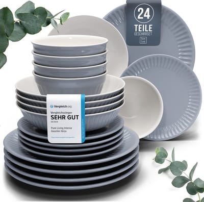 Pure Living Hygge 24-Delig Serviesset - Grijsblauw - 6 Personen - Magnetronveilig - Krasbestendig