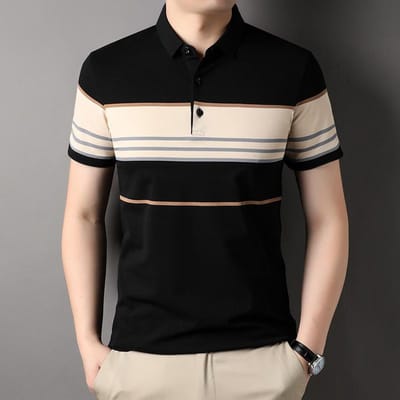 Zomer T-shirt met korte mouwen Heren Nieuw Casual Polokraag Poloshirt Heren Gestreept Halve Mouw Trendy Papa Kleding XXXL