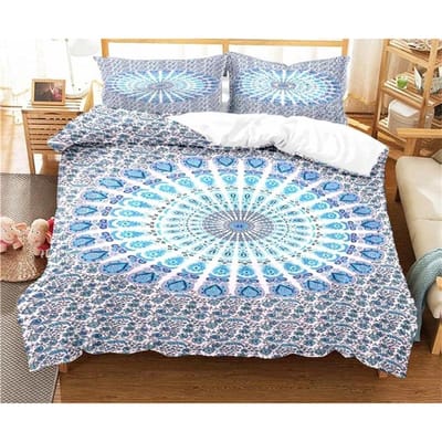 Bohemian Psychedelisch Mandala Patroon Dekbedovertrek Set Beddengoed Voor Volwassenen Kind Bedset Dekbedovertrek Met 1 Dekbed 2 Kussensloop AU Single(140x210cm)