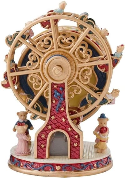 Muziekdoos Reuzenwiel - Decoratief Doosje - Cadeau Geven - Handgeschilderd Hars - 9x9x13 cm - Multicolor