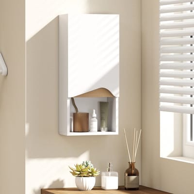 Wishdor - Badkamerkast Voor Aan De Wand - Met Open Vak En Verstelbare Plank - Ruimtebesparend Modern Ontwerp - Voor Badkamer - Spaanplaat Met Melamine Afwerking - Wit - 30 X 17 X 67 Cm