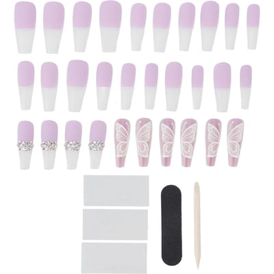 30 pièces Longues Ongles à Presser Faux Ongles Brillants Réutilisables Ballerine Longue Couverture Complète pour Femmes Filles 0070-4D-21