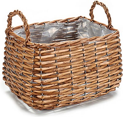 IBERGARDEN Plantenbak mand - gevlochten riet - met binnenmand - 26 x 21 x 16 cm