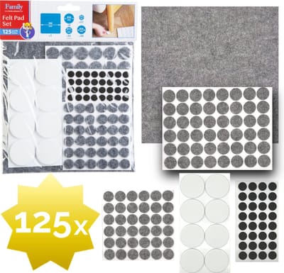 125x Premium Viltjes Stoelpoten - Zwart / Wit / Grijs - Anti Kras Meubelvilt voor Meubels - 125 stuks - Rond en Vierkant - Stoelpoot Beschermers - Meubelglijders Antikras Vilt voor Stoel - Bank - Tafel - Elektrische Apparatuur