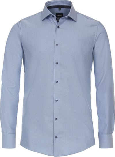 VENTI modern fit overhemd - dobby - blauw - Strijkvrij - Boordmaat: 38 (EU maat: S)