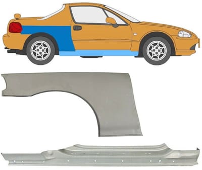 Volledige dorpel + reparatiepaneel achter spatbord voor Honda Civic Del Sol 92-98
