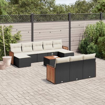 vidaXL - 11-delige - Loungeset - met - kussens - poly - rattan - zwart