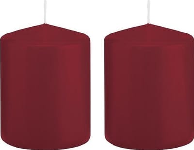 Trend Candles Cilinderkaars/stompkaars - 2x - bordeauxrood - 6 x 8 cm - 29 branduren - met brandvertragende folie