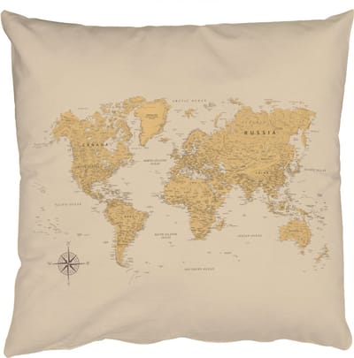 Sierkussens - Kussentjes Woonkamer - 50x50 cm - Wereldkaart - Realistisch - Beige