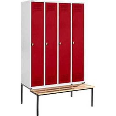 Schäfer Shop Genius Kledinglocker met zitbank, 4 compartimenten, veiligheidsdraaigrendelslot, lichtgrijs/rood