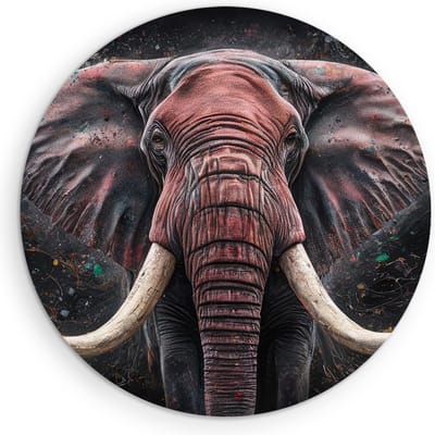 Saammp Muurcirkel Hout -Olifant - Portret - Dieren - Ø 90 - Wandcirkel - Wanddecoratie Cirkel - muurdecoratie Woonkamer - Slaapkamer decoratie - Rond Schilderij
