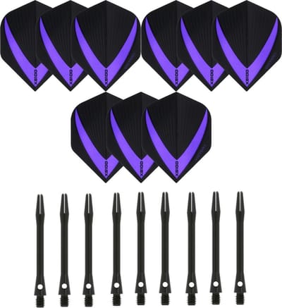 3 sets (9 stuks) Super Sterke – Paars - Vista-X – darts flights – inclusief 3 sets (9 stuks) - medium - Aluminium - zwart - darts shafts