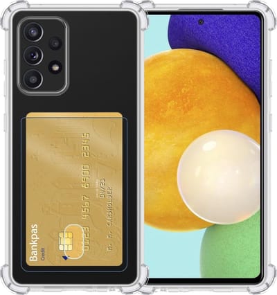 Hoesje - Geschikt voor Samsung Galaxy A52 - Met Pashouder en Kaarthouder - Telefoon Hoes Shockproof - Siliconen Case - Back Cover - Shock Proof - Pasjes Houder - Telefoonhoesjes - Transparant
