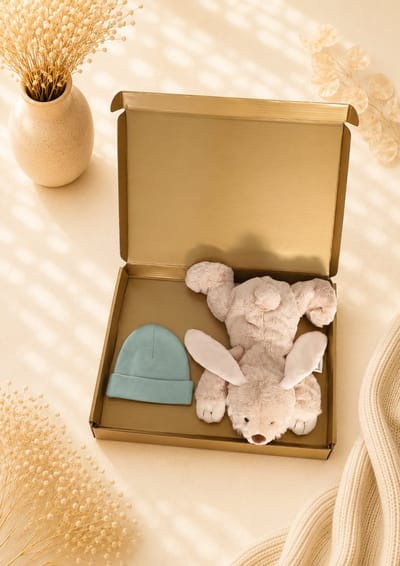 Baby Cadeauset groen – Knuffel & Babymutsje in Luxe Gouden Geschenkdoos – Kraamcadeau Babyshower – Kraamcadeau Jongen / Meisje