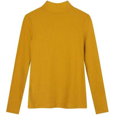 EsQualo Top Small Rib Mustard Größe: S | Longsleeves Outlet | Damen | Gelb