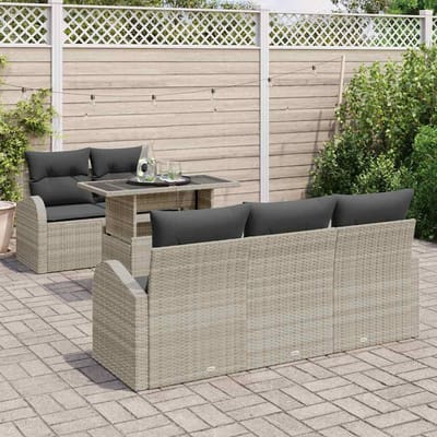 vidaXL Tuinbank Set met kussen met kussen 6 pcs Lichtgrijs Poly Riet