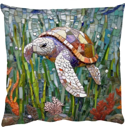 Sierkussens - Kussentjes Woonkamer - 50x50 cm - Schildpad - Zeewier - Mozaïek