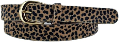 Dames Riem | Smalle Leren Riem | Panterprint | Kleur: Panterzand | 2,5cm breed | Riemmaat: 85cm (totale lengte: 100cm) | 100% echt leer | Nikkelvrije gouden gesp