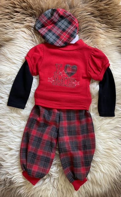 3-Delige Baby Set - Broek + Trui + Baret - Rood - Maat 80