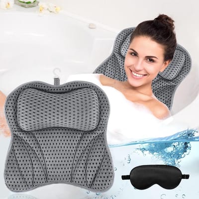 Dailygoods- Badkussen Ergonomisch - Badkussen voor in Badkuip - 4D-Air-Mesh-technologie - 6 Zuignappen - Inclusief Oogmasker - Ondersteuning voor Hoofd/Nek/Rug - Badkuipkussen