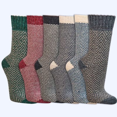 Gebreide sokken | Warme sokken | Alpacawol | Vissersstijl | Diverse kleuren | Diverse maten | 6 paar