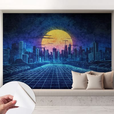 Coloray Zelfklevend Behang - Futuristisch landschap Stickerbehang op rol - 208x146 cm - Blauw Zelfklevend Behang - Voor op kantoor, voor de hal, voor de woonkamer - Plakklare achterzijde - Zelfklevend fotobehang