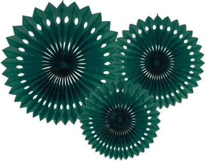 Papieren waaiers - rosettes - donkergroen - 20/25/30 centimeter