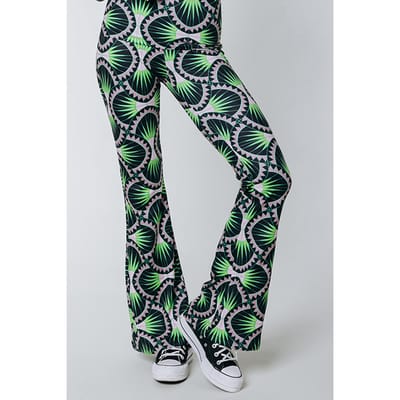 Colourful Rebel Graphic Peached Extra Flare Pants Bright Green Maat: XS | Wijde Broeken Outlet | Dames | Oranje