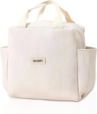Koeltas met Grote Capaciteit en Zijvakken, Draagbare Mini Lunchtas voor School, Kantoor, Picknick en Reizen (Beige)
