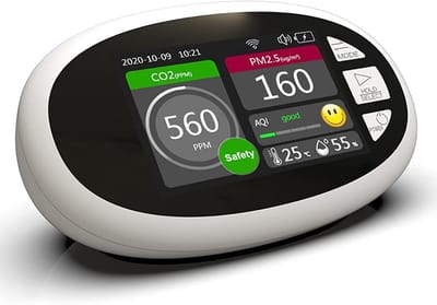 Luchtkwaliteitsmeter - CO2 meter detector - Binnenlucht monitoren - Infrarood CO2 technologie - 3.5 inch LCD - Zwart