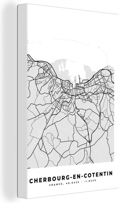 Canvas Schilderij Kaart - Stadskaart - Cherbourg-en-Cotentin - Plattegrond - Frankrijk - 20x30 cm - Wanddecoratie