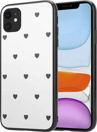 ShieldCase Mirror Case geschikt voor Apple iPhone 12 / 12 Pro - 6.1 inch - spiegel hoesje - Spiegelhoesje met zwarte hartjes - hartjespatroon - Leuk design - Sterk materiaal - Spiegel / Zwart