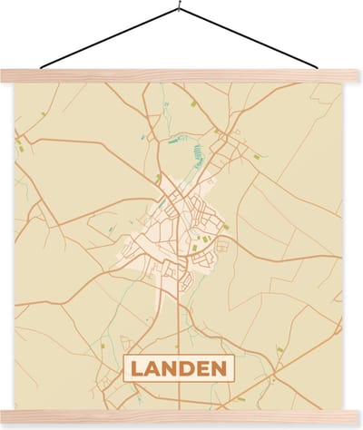 Posterhanger incl. Poster 40x40 cm - Schoolplaat - Plattegrond - Landen - Vintage - Stadskaart - Kaart - Textielposter - Blanke latten - Stadskaart