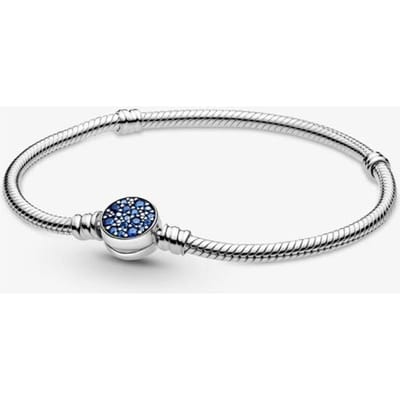 Fijne 925 Sterling Zilveren Armband Blauwe Zirkoon Sluiting Slangenketting Ster Maan Armband Past Originele Kraal Vrouwen Verjaardag Sieraden Cadeau 21cm white