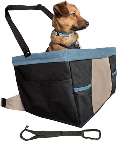 Famanu - Rover Car Booster Seat voor honden, snelle en veilige installatie, inclusief veiligheidsgordel Tether, fleece voering, zwart/blauw