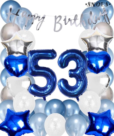 Snoes Ballonnen 53 Jaar Set Mega Blauw Zilver Ballon - Compleet Feestpakket Cijferballon 53 Jaar - Verjaardag Versiering Slinger Happy Birthday – Folieballon – Latex Ballonnen - Helium Ballonnen