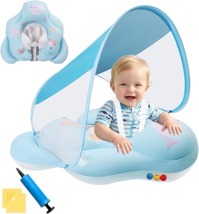 Baby drijver met zonnescherm voor peuters - Veilig drijven in het zwembad met UV-bescherming, geschikt voor 18-48 maanden