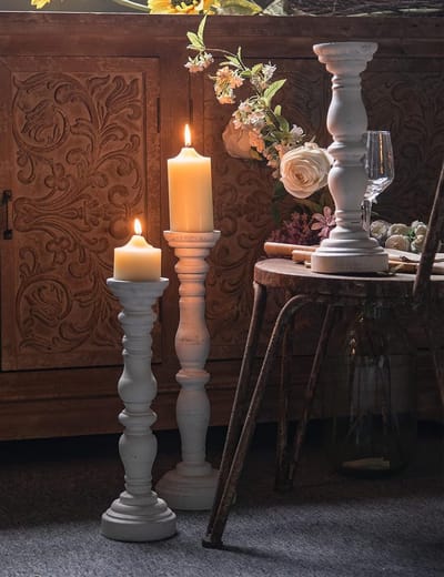 Houten Kandelaars voor Stompkaarsen 40,5 cm Hoog, Gedistilleerd Witte Stompkaars Houder, Farmhouse Decor Tafel Middenstuk Vintage Kandelaars