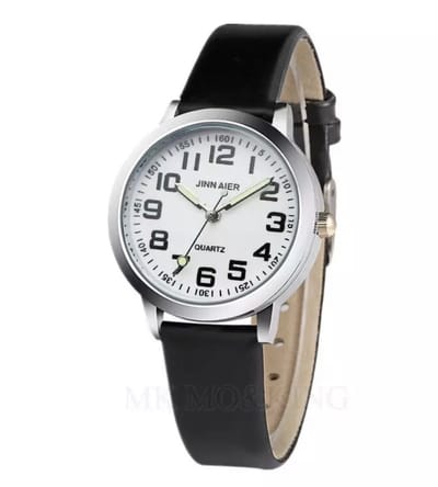 Kinderhorloge met zwarte cijfers en zwart leer bandje (12Getit)