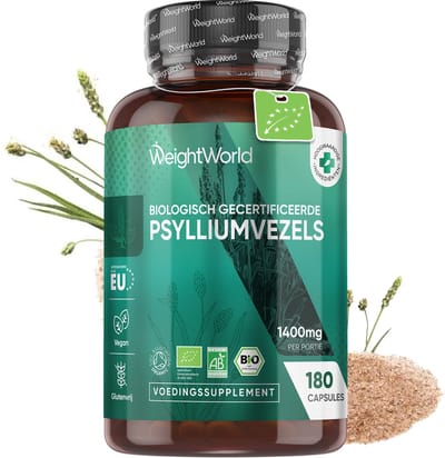 WeightWorld Biologische Psylliumvezels capsules - 1400 mg - 3 maanden voorraad - Gemaakt in de Europese Unie