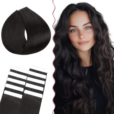 Pack van 10 Natuurlijke Haarverlenging Tape van 45 cm - Dunne Witte Plakband voor Volume en Stijl, Kleur 1B#Natuurlijk Zwart
