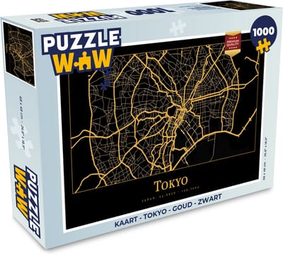 Puzzel Kaart - Tokyo - Goud - Zwart - Legpuzzel - Puzzel 1000 stukjes volwassenen